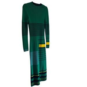 Zankov Green Striped merino wool body con midi dress
